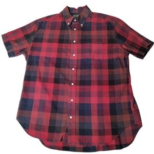 Gitman Bros Vintage Red Navy Plaid Button Down Short Sleeve Shirt Men's XL